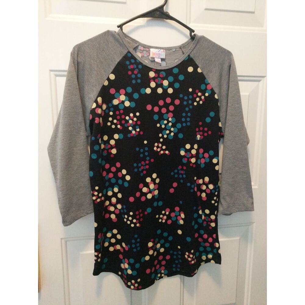 LuLaRoe Long Sleeve t-shirt women's size S black grey polka dot polyester blend